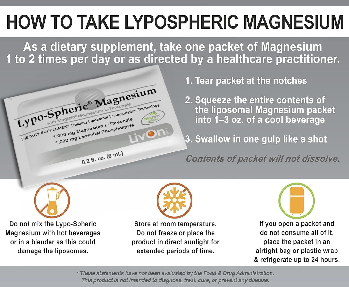 Lypo–Spheric Magnesium L–Threonate – 30 Packets – 1,000 mg Magnesium Per Packet – Liposome Encapsulated for Improved Absorption – Professionally Formulated & 100% Non–GMO
