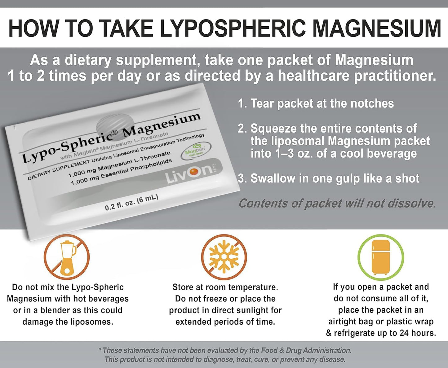 Lypo–Spheric Magnesium L–Threonate – 30 Packets – 1,000 mg Magnesium Per Packet – Liposome Encapsulated for Improved Absorption – Professionally Formulated & 100% Non–GMO