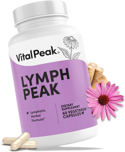 Lymph Peak, Lymphatic Drainage Supplements, Lymph System Support | Burdock Root, Echinacea Extract, Bromelain, Dandelion Extract, Vegan. 30 Days Supply. 60 Capsules