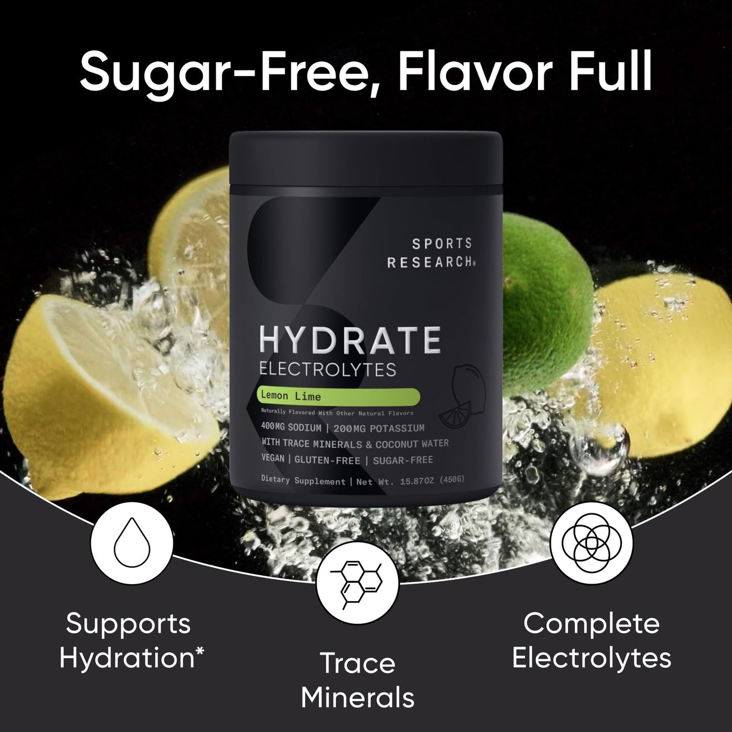Sports Research® Hydrate Electrolytes Powder Packets - Sugar-Free & Naturally Flavored with Vitamins, Minerals, and Coconut Water - Supports Hydration - 16 Packets - Variety Pack | Sugar-Free