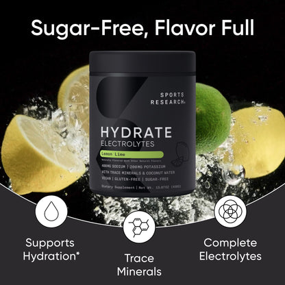 Sports Research® Hydrate Electrolytes Powder Packets - Sugar-Free & Naturally Flavored with Vitamins, Minerals, and Coconut Water - Supports Hydration - 16 Packets - Variety Pack | Sugar-Free