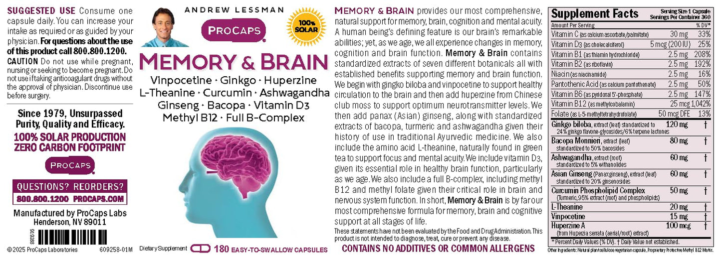 ANDREW LESSMAN ProCaps Memory & Brain Botanical Formula, 60 Capsules