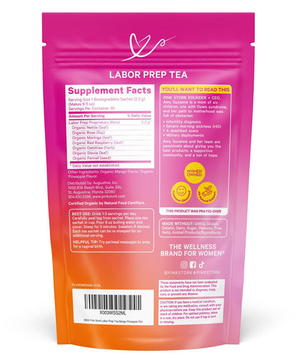 Pink Stork Organic Labor Prep Tea, Sweet Floral Flavor, 30 Cups | Red Raspberry Leadf, Chamomile + Rosehip, Caffeine-Free, Third Trimester Pregnancy, 15 Sachets