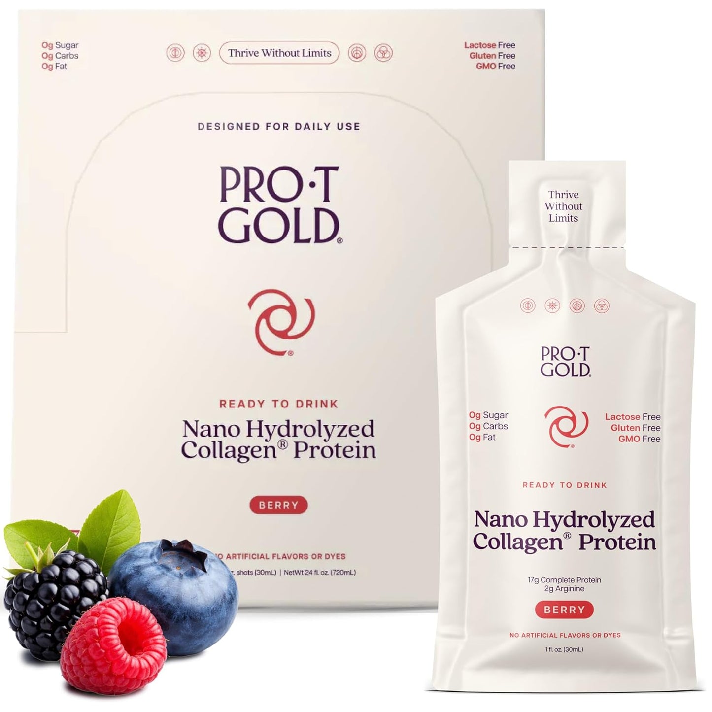 Liquid Collagen Protein Shot, Berry, 17g Protein, 24 pk | Nano Hydrolyzed Grass Fed Collagen, 0g Carbs, Hair, Skin & Nails, Amino Acids, Sugar Free, Gluten Free, 1 fl oz Shots