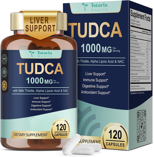Totaria TUDCA 1000mg Liver Support Supplement with Milk Thistle, NAC, ALA, 80% Silymarin, 15-in-1 Extra Strength Bile Salts, for Liver Cleanse Detox & Repair, Gallbladder, Non-GMO, 120 Capsules