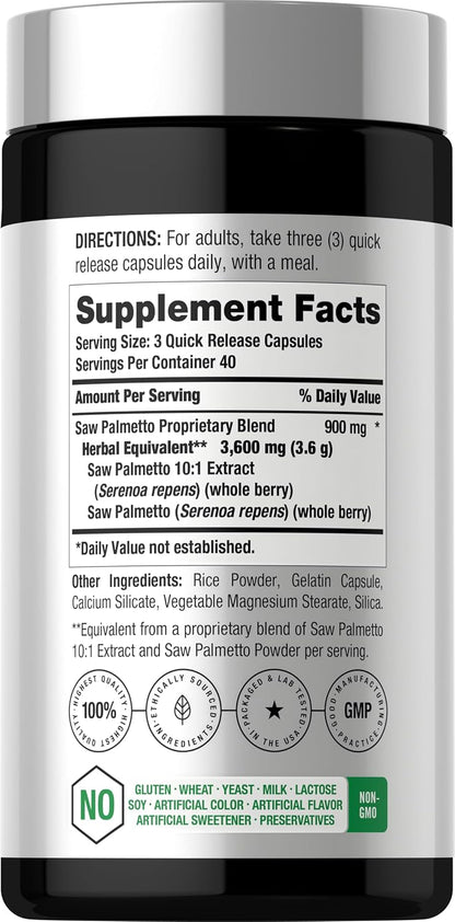 Horbäach Saw Palmetto Extract | 120 Capsules | from Saw Palmetto Berries | Non-GMO and Gluten Free Formula