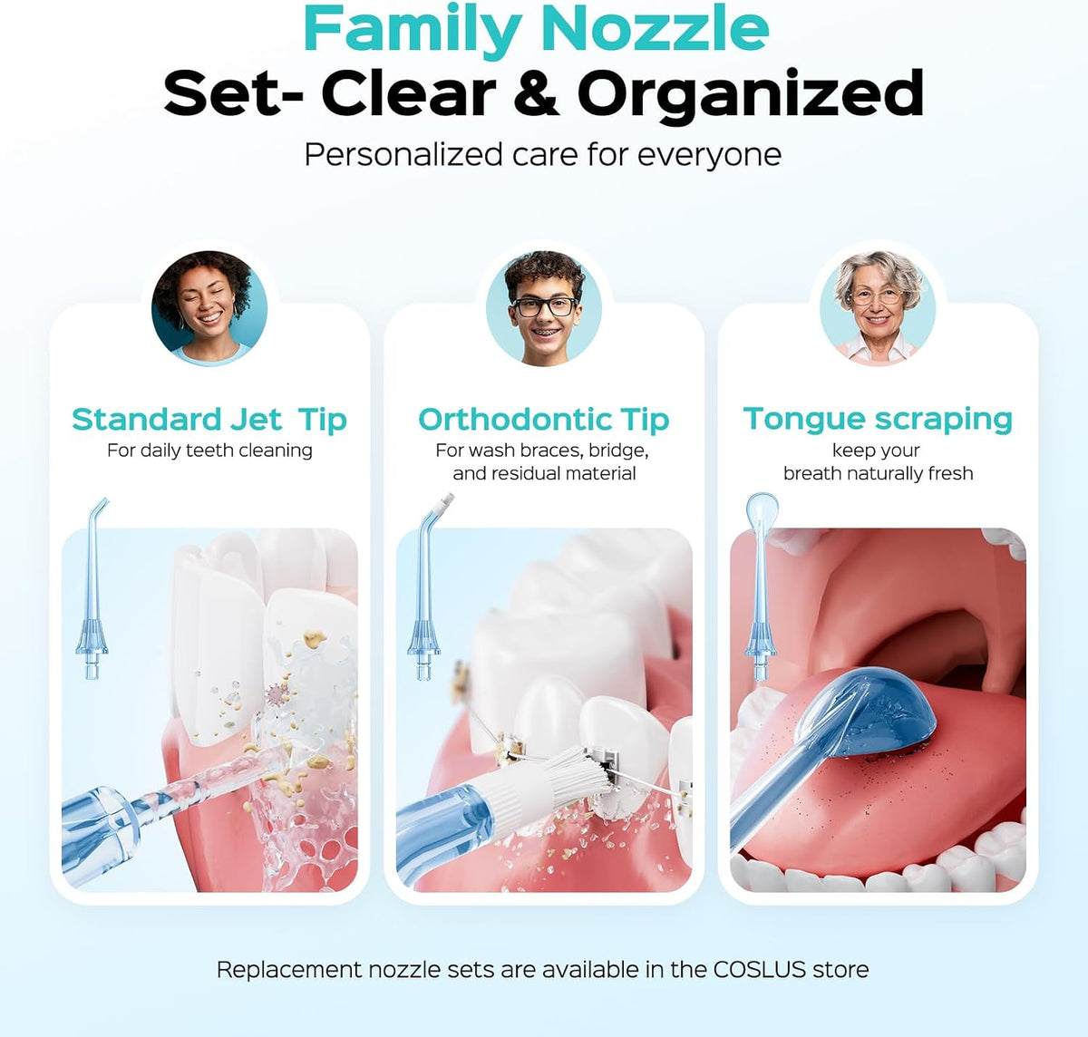 COSLUS ADA Accepted C51 Water Dental Flosser, 3 Modes 6 Pressure, White