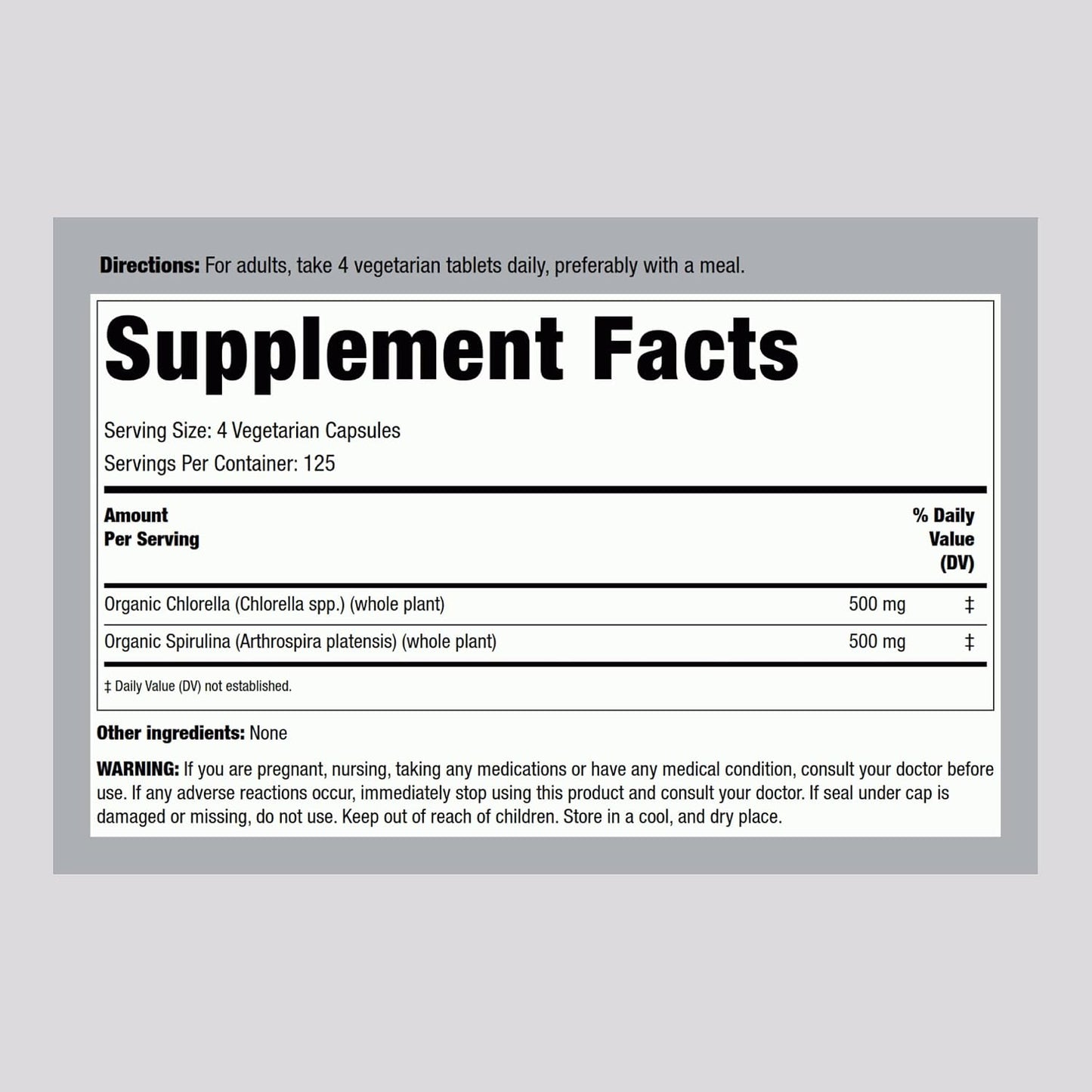 Piping Rock Chlorella Spirulina Organic | 500 Tablets | Vegetarian, Non-GMO and Gluten Free Supplement
