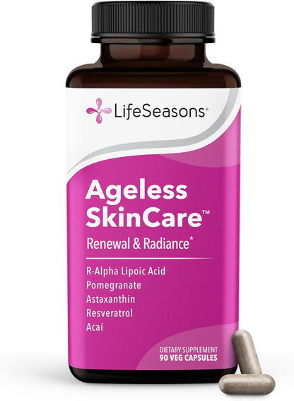 LifeSeasons Ageless Skincare - Anti Aging Supplement - Antioxidant Support - Moisturizes & Nourishes Skin - Acai Berry Astaxanthin Resveratrol R-Alpha Lipoic Acid & Pomegranate Extract - 90 Capsules