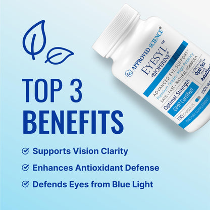 Approved Science EyeSyl - Eye Support Supplement - Chromium Picolinate, Taurine, Lutein, Zeaxanthin, Bilberry, BioPerine - 1 Month Supply - 60 Capsules - Made in The USA