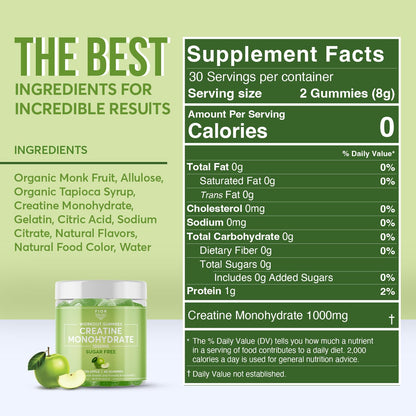 FIOR Sugar-Free Creatine Gummy - Best Creatine Monohydrate Chewable, 60 Count
