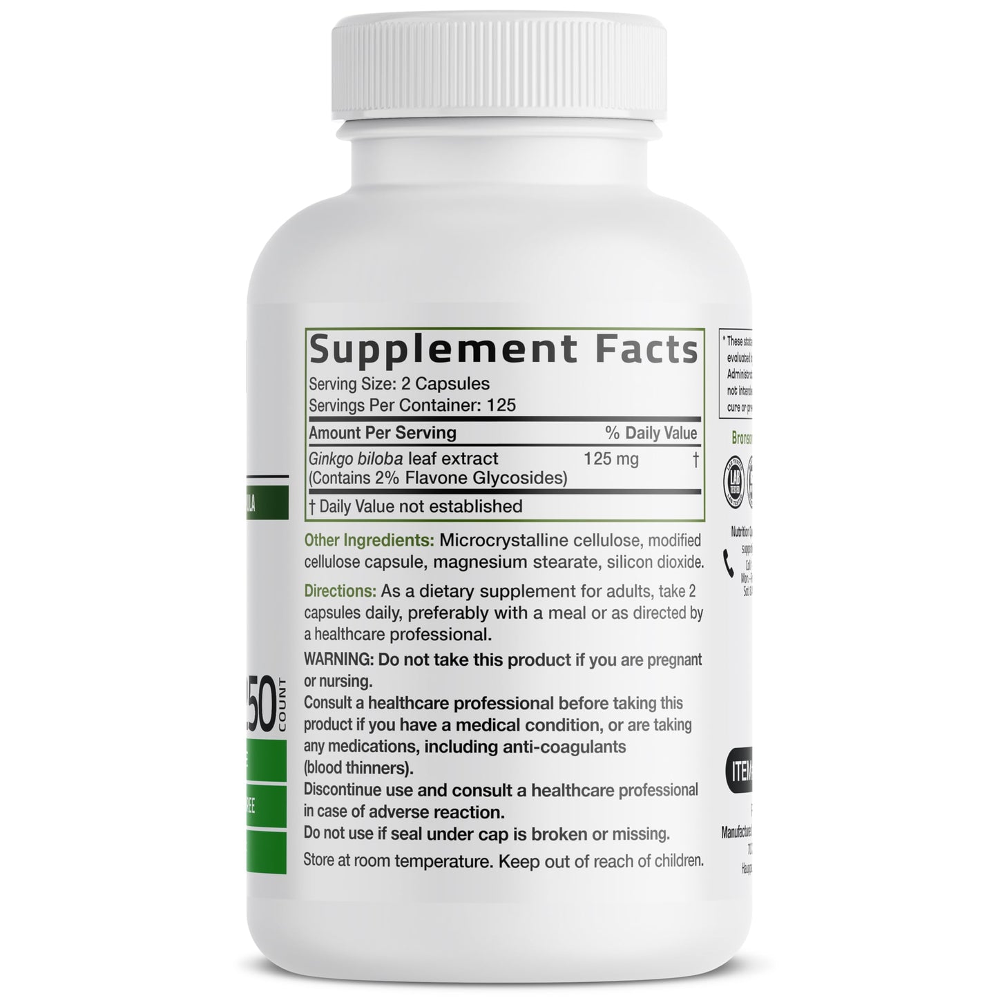 Bronson Ginkgo Biloba Extra Strength Brain & Memory Support 120 Capsules | Vegetarian, Non-GMO, Gluten Free, Soy Free, Memory, Cognitive & Brain Health Support