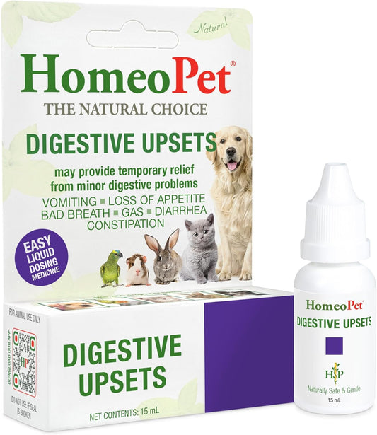 HomeoPet Digestive Upsets, Supplement for Dogs and Cats, 15 Milliliters | Natural digestive support for cats, dogs, and other pets, safe homeopathic formula, liquid drops suitable for daily use