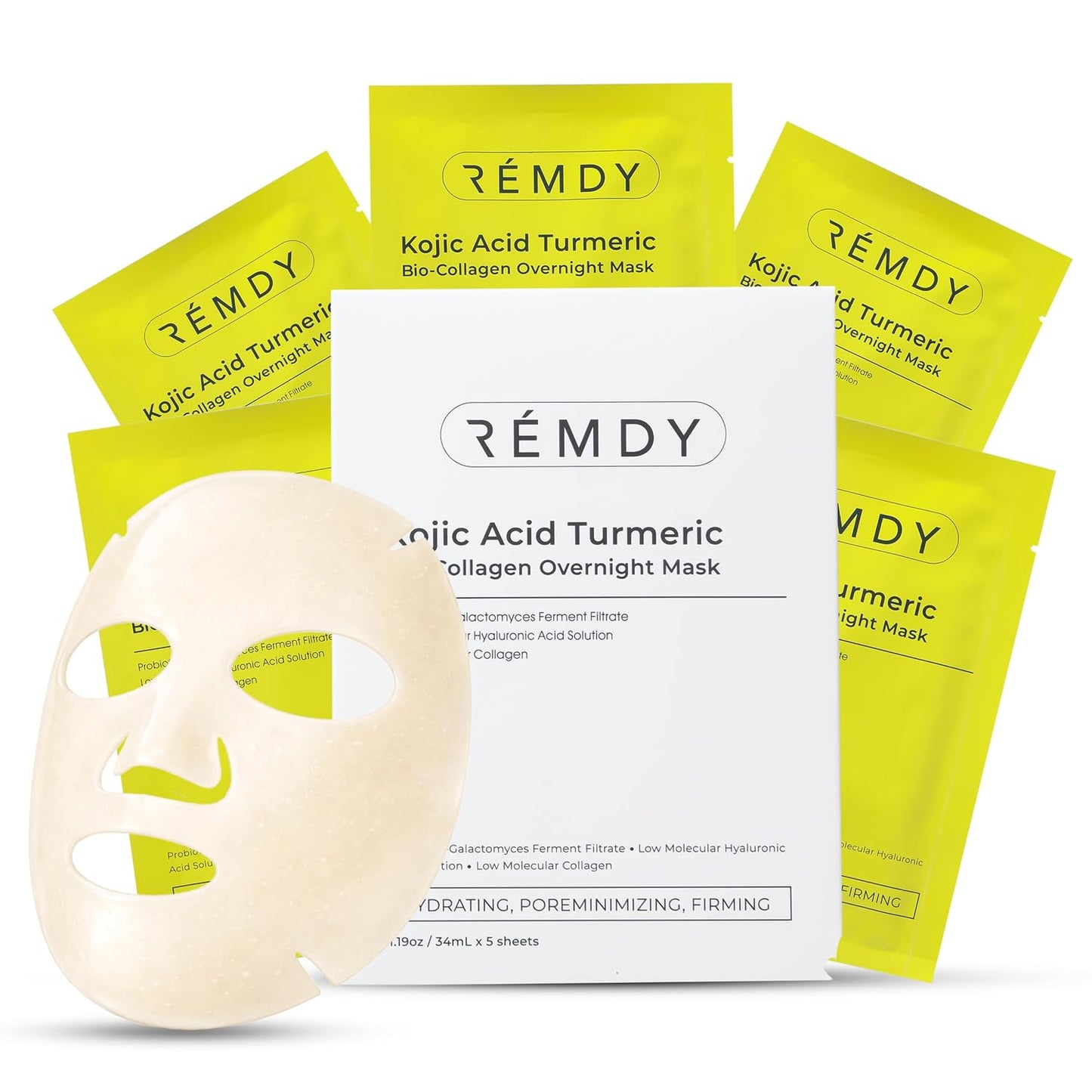 Kojic Acid Turmeric Face Mask — 36-in-1 Kojic Acid Overnight Mask(34ml x 5) | Non-Sticky, Lightweight Kojic Acid Face Mask for Glass Glow Skin, Hydration, Moisture Barrier Support, Improved Skin Texture