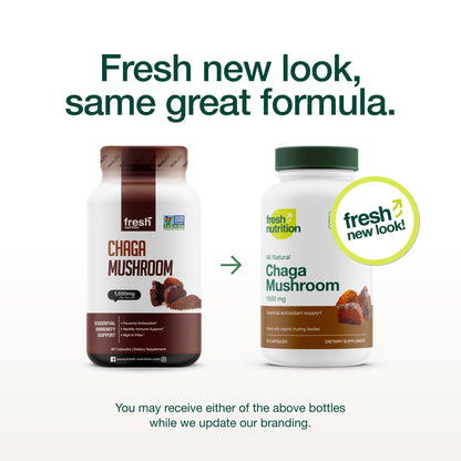 Fresh Nutrition Organic Chaga Mushrooms – Strongest DNA Verified 1500mg Per Serving – High in Fiber – Non GMO, Gluten & Soy Free, Vegan Friendly