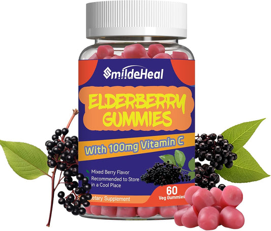 Elderberry Gummies 300mg, with Vitamin C and Zinc, 60 Count | Elderberry Gummies, Elderberry Extract 300mg, with Vitamin C and Zinc, Strawberry Flavor GummiesImmune Support, 60 Count