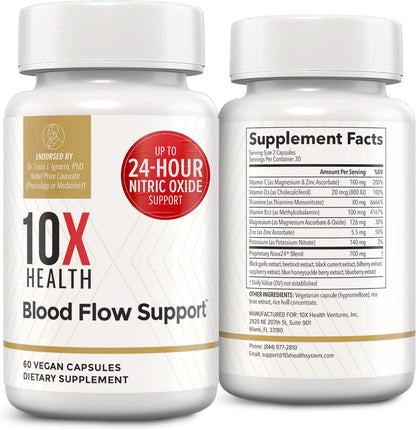10X Health Nitric Oxide Supplement - 60 Vegan Capsules | Beetroot Extract Supplement: Beetroot Extract & Noxa24, 24-Hour Circulation Support, Vegan