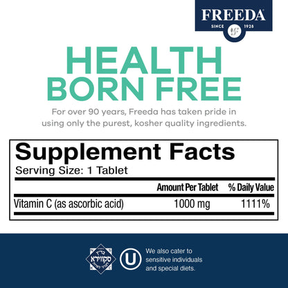 FREEDA Timed Release Vitamin C 1000mg – Slow-Release for All-Day Immune & Antioxidant Support, Gentle on Stomach, Kosher & Vegan, High-Absorption Tablets (100 Tablets) | Supports All-Day Immune & Antioxidant Defense – Promotes Collagen & Cell Health – Gen