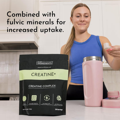 JUST INGREDIENTS Creatine Monohydrate Powder with Rejen Fulvic Mineral Complex - Supports Muscle Recovery, Energy, Strength, Cognitive Function - 30 Servings