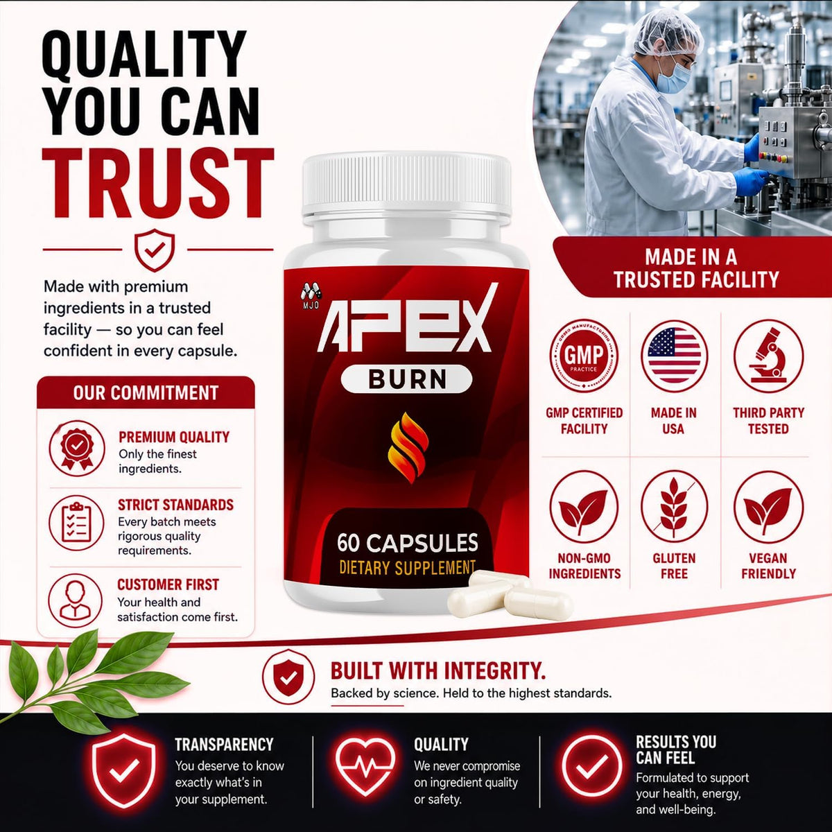 Apex Burn Capsules, Natural Weight Support Supplement 1-Pack, 60 Capsules