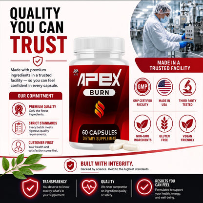Apex Burn Capsules, Natural Weight Support Supplement 1-Pack, 60 Capsules