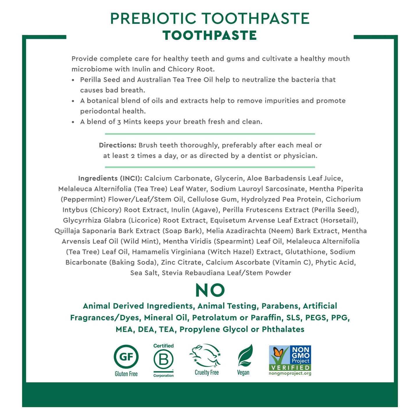 Desert Essence Prebiotic Plant-Based Whitening Toothpaste - Mint - Oral Care with Inulin, Perilla Seed & Aloe - Vegan, Fluoride Free, Non-GMO, Gluten-Free, Cruelty-Free - 6.25 oz