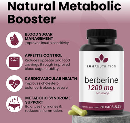 Luma Nutrition Pure Berberine Supplement - Berberina 1200mg - 60 Capsules