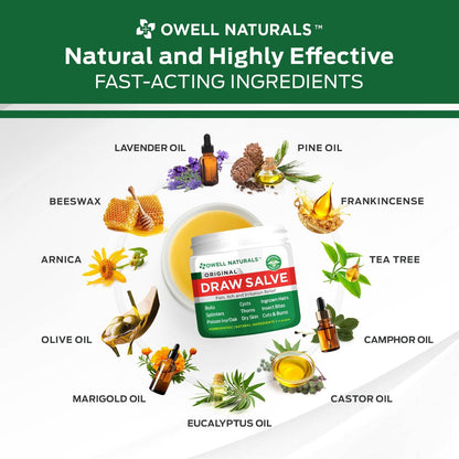 Owell Naturals Drawing Salve Ointment Fast Acting Formula for Ingrown Hair, Boil and Cyst, Maximum Strength for Splinters Remover, Bug and Spider Bites, Bee Stings, Poison Ivy. (1 Fl Oz (Pack of 1))
