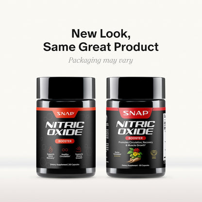 Snap Supplements Nitric Oxide Booster for Men & Women, 60 Vegan Capsules | Nitric Oxide Supplement, L-Citrulline + 3 Forms of L-Arginine for Stamina, Endurance & Circulation, Caffeine-Free Pre-Workout