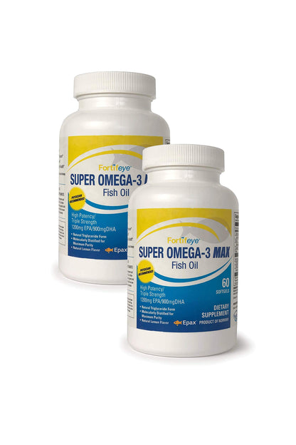 Fortifeye Super Omega-3 Max Fish Oil - 60 Count - Quadruple Strength Ultra-Pure rTG Omega-3-2400mg EPA + DHA in 2 Softgels - Expertly Concentrated & Purified in Norway from Wild Fish - Lemon Flavor