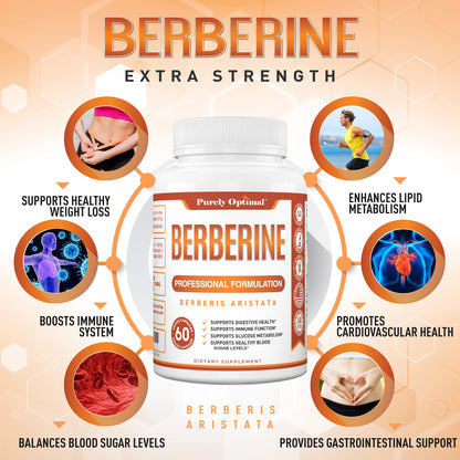 Purely Optimal Premium Berberine Supplement - 1200mg Berberine HCl, Non-GMO