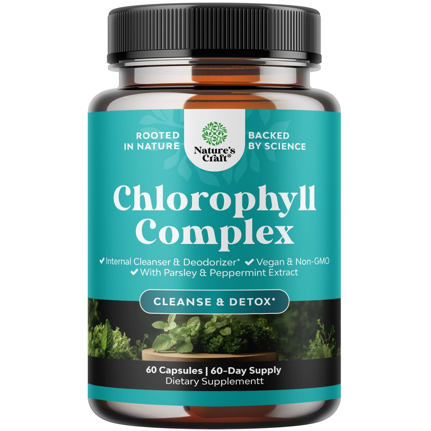 Chlorophyll Capsules for Cleanse and Detox Support - Internal Deodorant Pills for Body Odor with Mint & Parsley Extract Healthy Skin Immunity & Digestive Support - Vegan Non-GMO & Gluten Free (60ct)