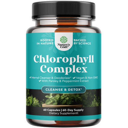 Chlorophyll Capsules for Cleanse and Detox Support - Internal Deodorant Pills for Body Odor with Mint & Parsley Extract Healthy Skin Immunity & Digestive Support - Vegan Non-GMO & Gluten Free (60ct)