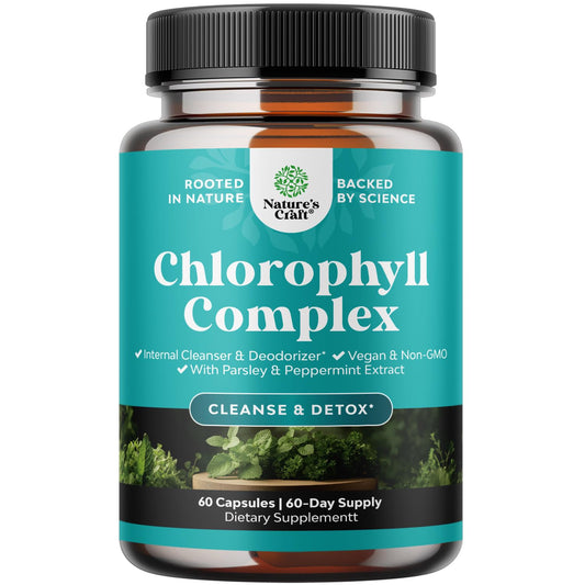 Chlorophyll Capsules for Cleanse and Detox Support - Internal Deodorant Pills for Body Odor with Mint & Parsley Extract Healthy Skin Immunity & Digestive Support - Vegan Non-GMO & Gluten Free (60ct)