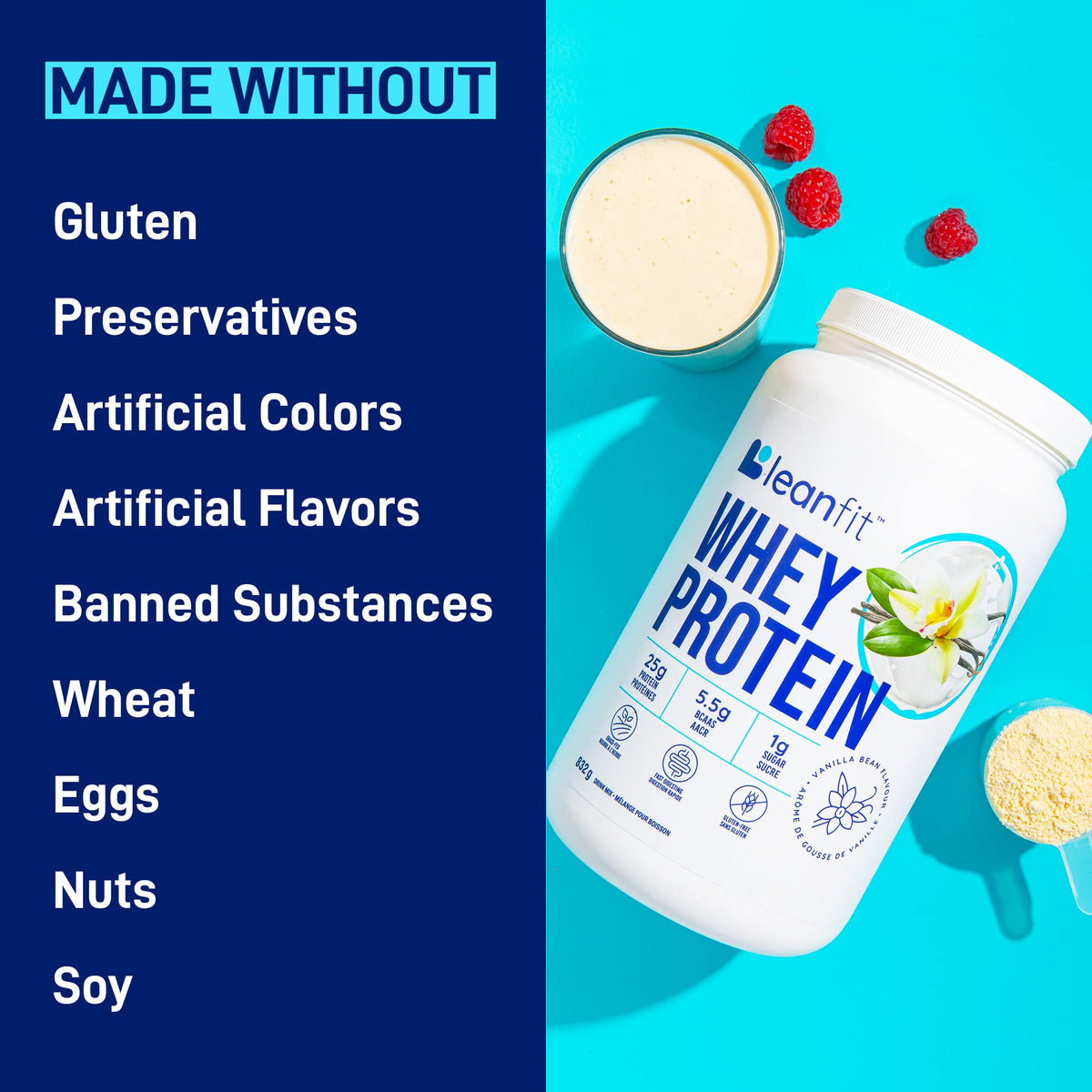 LeanFit WHEY Protein Natural Vanilla – 100% Whey Protein Powder, 25g Protein
