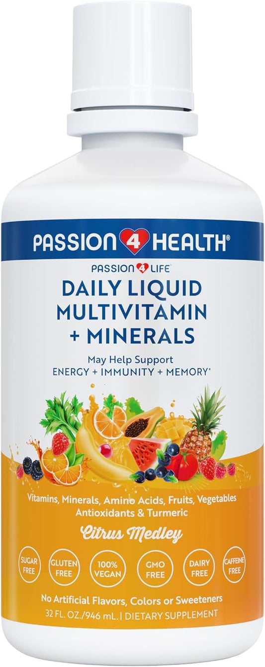 Passion 4 Life Daily Liquid Multivitamin + Minerals - Over 100 Premium Ingredients for the Whole Family - Trace Minerals and Amino Acids for All Ages