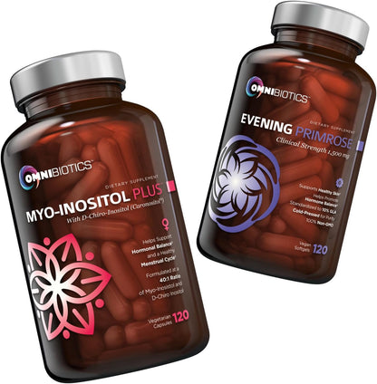 OmniBiotics The Female Health Care Package Organic Evening Primrose Oil + Myo-Inositol with D-Chiro-Inositol for Skin, Hair, & Hormone Support