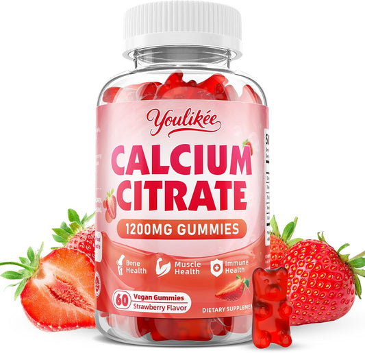 Calcium Citrate Gummies 1200 mg, Calcium Supplement for Women & Men | Ultimate Absorption Calcium Gummies for Muscle & Immune Support, Strawberry Flavor, 60 Count