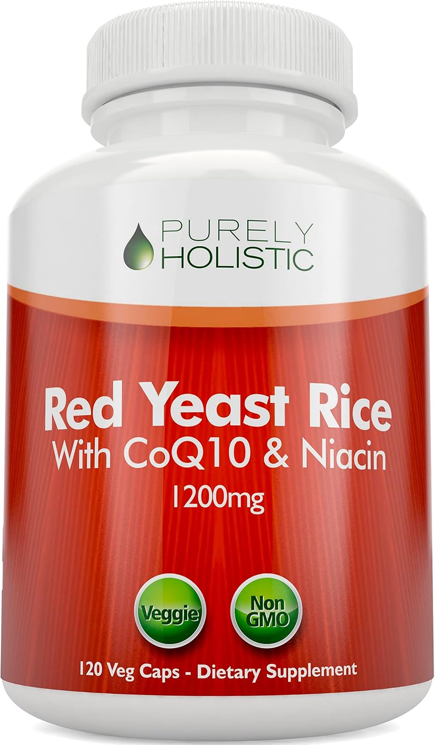 Purely Holistic Red Yeast Rice 1200mg with CoQ10 & Niacin + Magnesium Glycinate 400mg - 120 Capsules + 270 Tablets - Made in USA