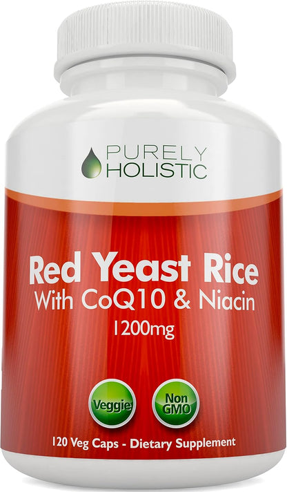 Purely Holistic Red Yeast Rice 1200mg with CoQ10 & Niacin + Magnesium Glycinate 400mg - 120 Capsules + 270 Tablets - Made in USA