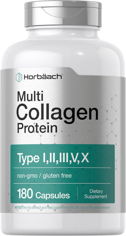 Horbäach Multi Collagen Protein 2000 mg | 180 Capsules | Type I, II, III, V, X | Keto & Paleo Friendly | Non-GMO, Gluten Free Supplement