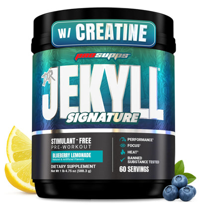 ProSupps Dr. Jekyll Signature Pre Workout Powder with Creatine - Stim-Free Preworkout Supports Focus & Endurance - Caffeine-Free Gym & Fitness Supplements (Blueberry Lemonade, 30 Servings)