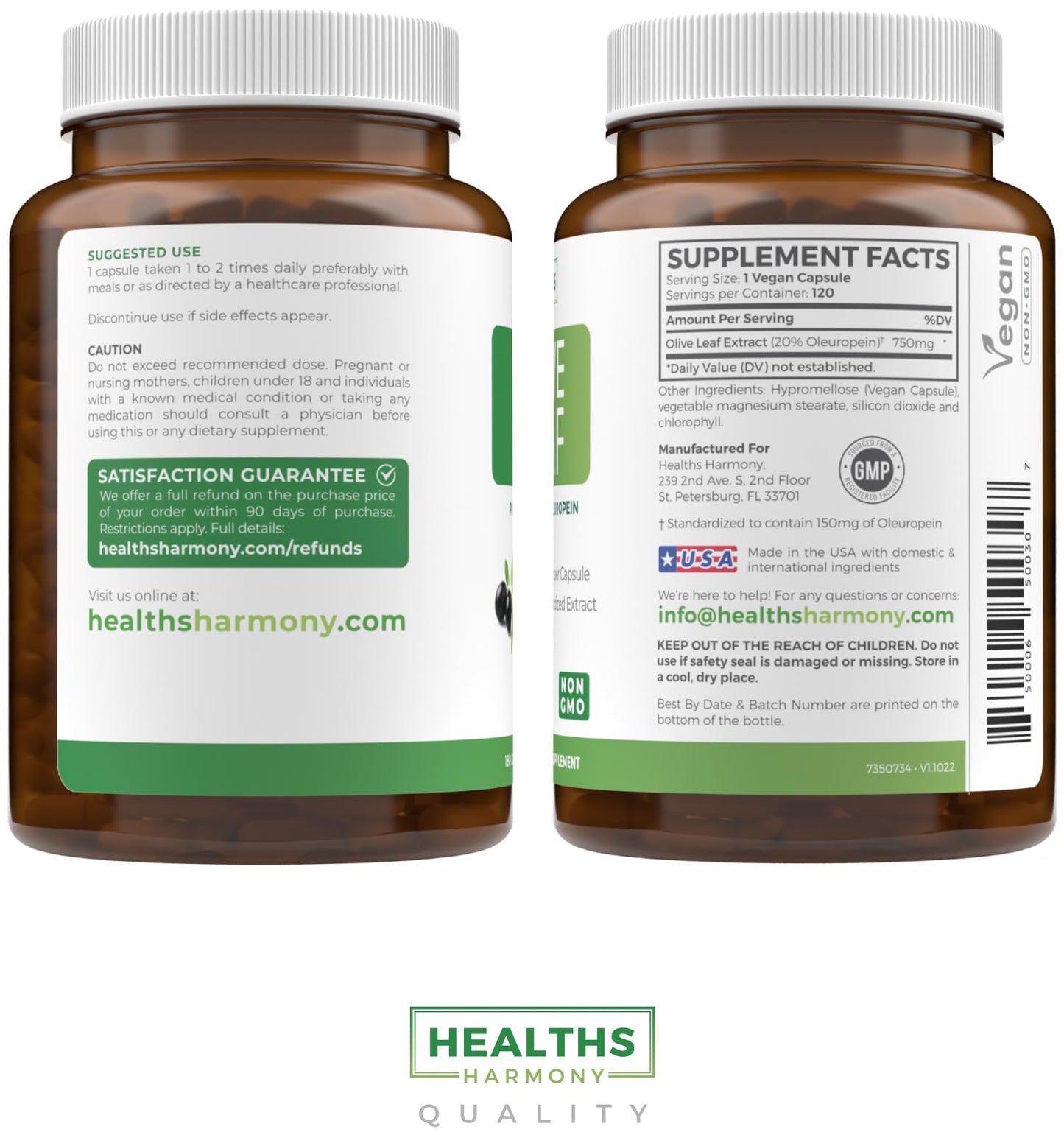 Super Strength Olive Leaf Extract Capsules - Vegan Non-GMO 750mg Olive Extract with 20% Oleuropein Antioxidant Supplement for Immunity Skin and Heart Health Support - Made in The USA (2 Month Supply)