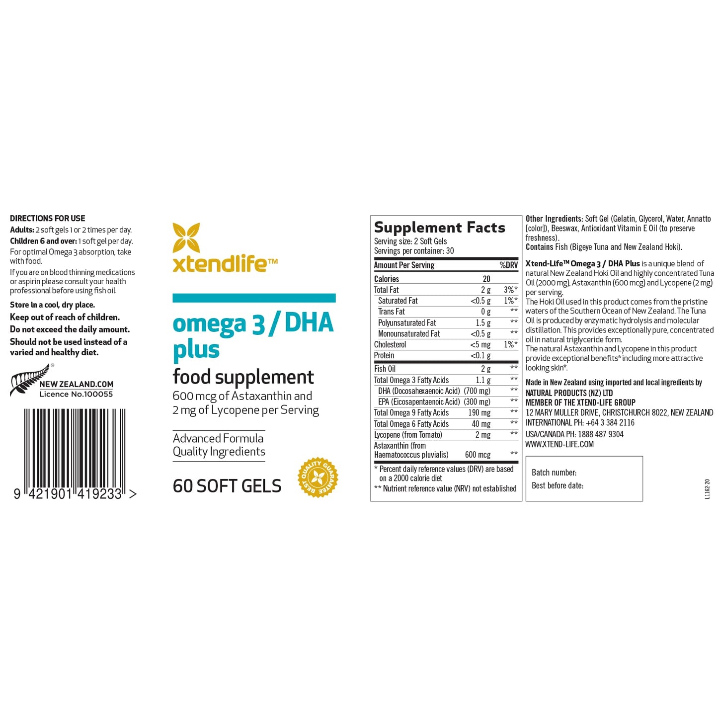 Xtendlife Omega 3 QH Fish Oil + CoQ10 for Heart, Brain, Joint & Skin-1100mg Omega - 3 with DHA, EPA, Ubiquinol, Astaxanthin & Lycopene - 1 Month Supply (60 Count)