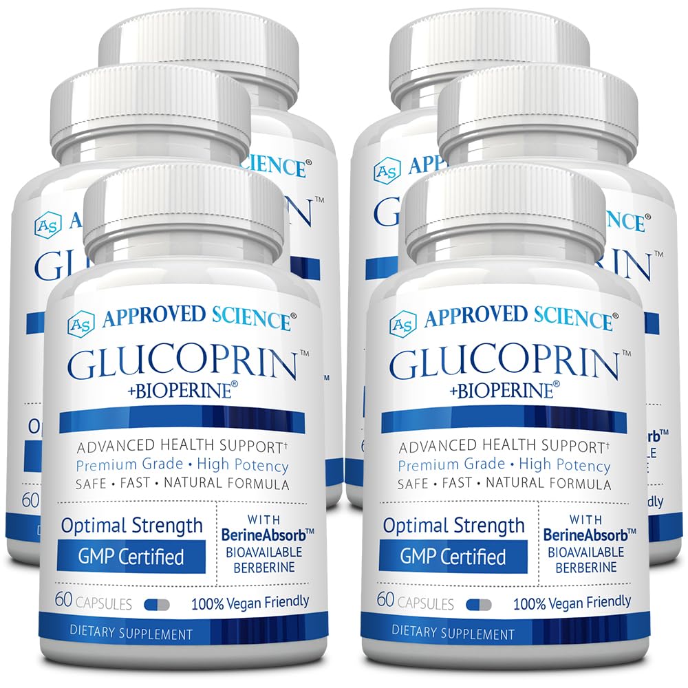 Approved Science Glucoprin - 250 mg Berberine, Mulberry, Cinnamon, BioPerine, Non GMO- Made in the US - 1 Bottle - 60 Vegan Capsules - Pack of 3