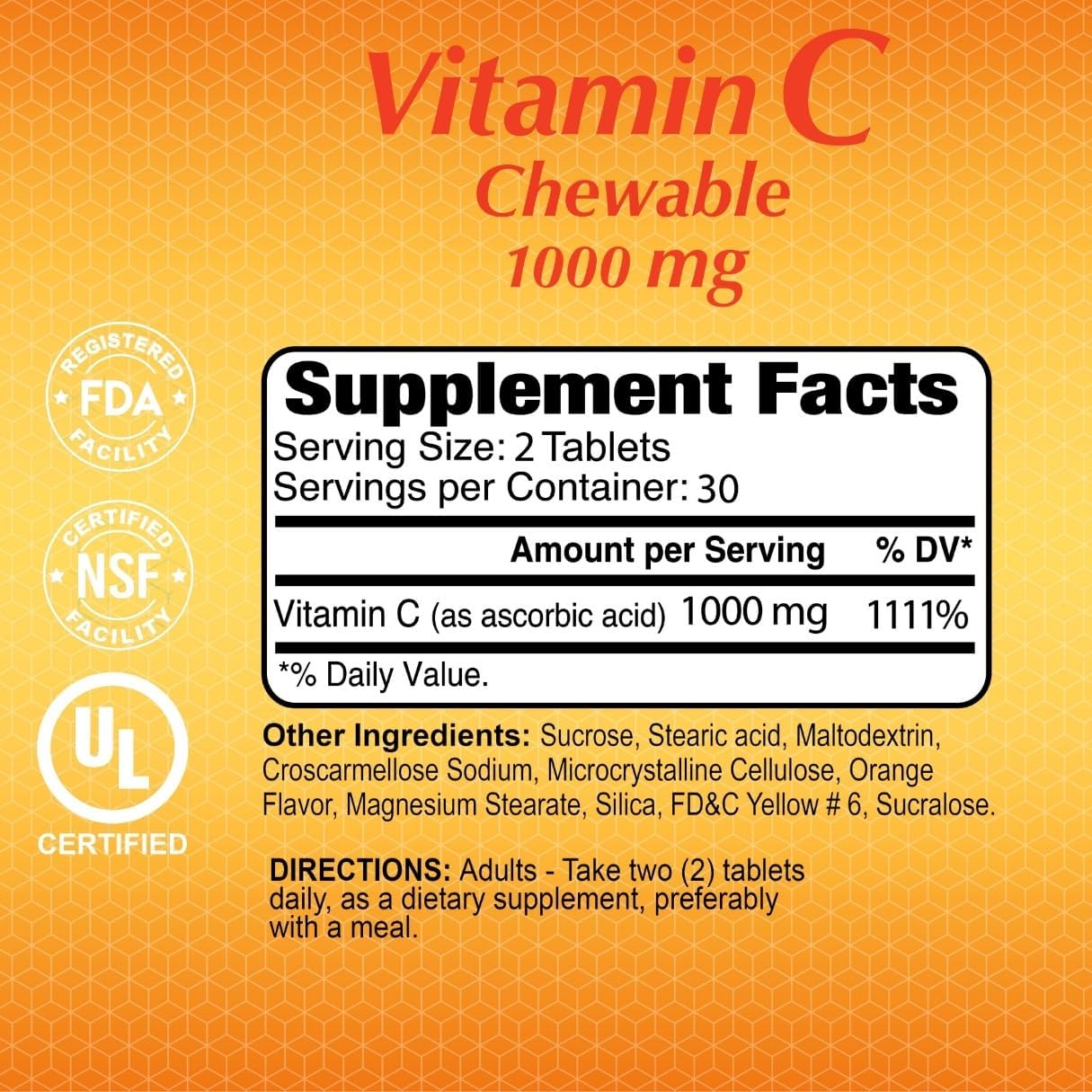 ALFA VITAMINS Vitamin C Chewables Contains 1000mg - Easy to chew Tablets - Super Antioxidant - Immune Booster - 60 Tablets