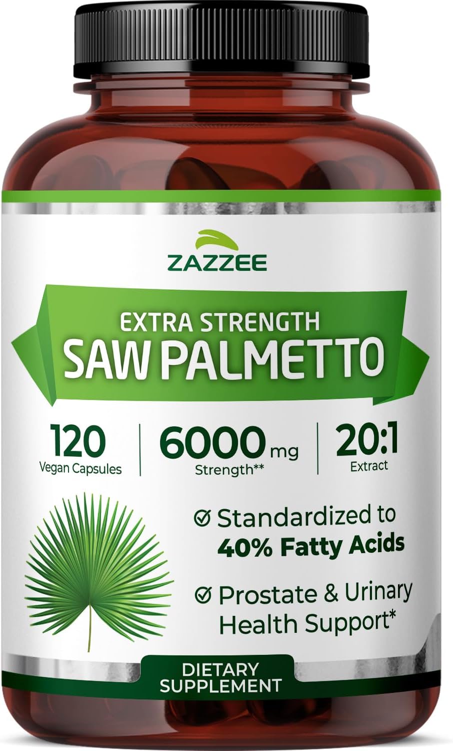 Zazzee Extra Strength Saw Palmetto 20:1 Extract, 40% Fatty Acids, 120 Vegan Capsules, 4 Month Supply, Serenoa Repens, Daily Wellness & Men’s Health Support, Herbal Supplement, Non-GMO, Made in the USA