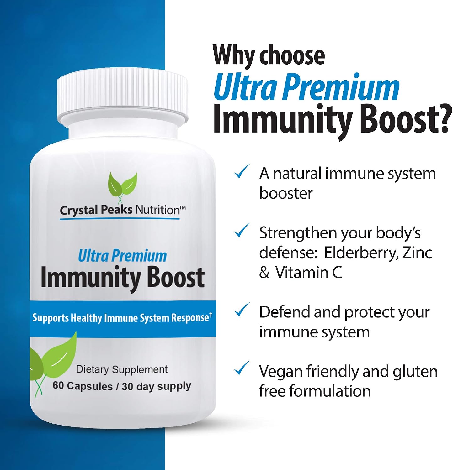 Immune Support Capsules with Elderberry, Vitamin C, Echinacea, Garlic, Zinc, Turmeric, and More for Adult Men and Women - Easy-to-Swallow Immune Support Vitamins - 60 Vegan Capsules (30 Day Supply)