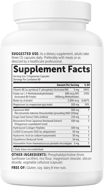 Micro Ingredients Liposomal NAD+ for Women Complex, 180 Veggie Capsules | NMN Pathway Supplement | 12-in-1 Advanced NAD Formula with Resveratrol, Hyaluronic Acid, Glutathione, & Collagen