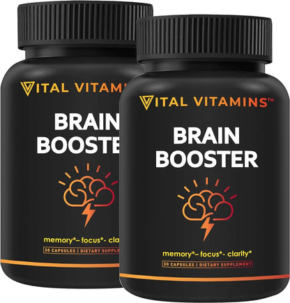 Vital Vitamins Brain Supplements for Memory and Focus (2 Pack) - Nootropic Brain Support 